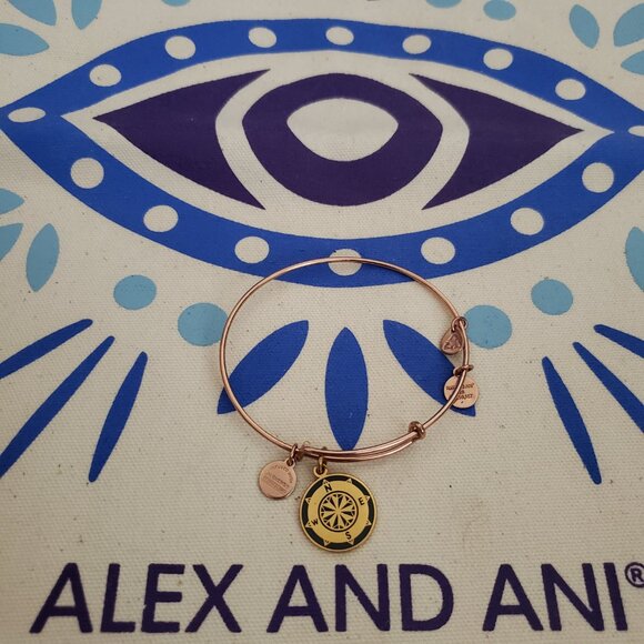 Alex and Ani Rose Gold Compass 2 Tone Bangle 102 - Picture 2 of 5